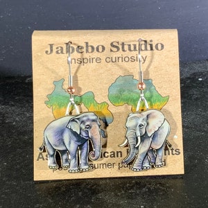 African and Asian elephant Earrings by Jabebo, Inspiring Curiosity with reused cereal box cardboard