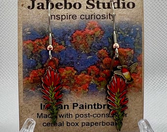 Indian Paintbrush- Jabebo earrings made from cereal boxes
