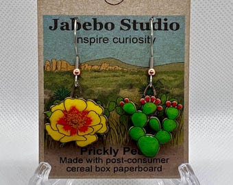 Prickly Pear Earrings by Jabebo made from upcycled cereal boxes
