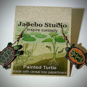 Painted Turtle Earrings by Jabebo, Inspiring Curiosity with reused cereal box cardboard image 3