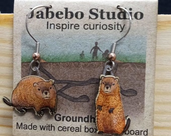 Ground Hog Earrings by Jabebo, Inspiring Curiosity with recycled Cereal boxes