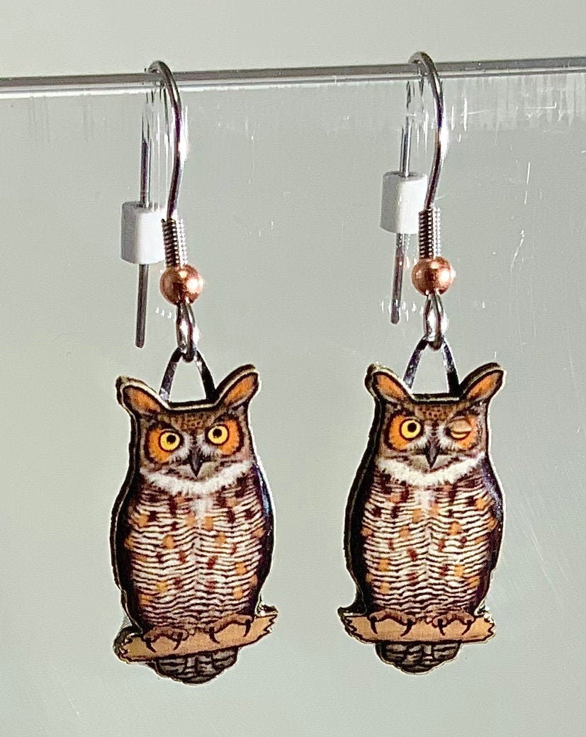 Great Horned Owl Jabebo Earrings, Inspiring Curiosity with cereal box paperboard