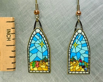 Christmas Windows Jabebo Earrings, Inspiring Curiosity with recycled cereal box paperboard