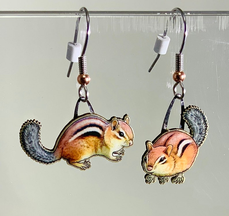 Chipmunk Earrings by Jabebo. Coloful Detailed Handmade With Etsy