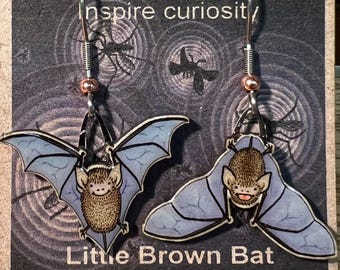 Little Brown Bat Earrings by Jabebo, Inspiring Curiosity with Reused Cereal Box cardboard