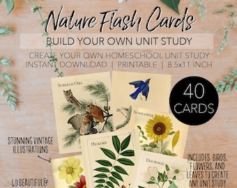 Charlotte Mason Inspired Vintage Nature Flash Cards - Vintage Illustrations - INSTANT DOWNLOAD Planning Letter Size 8.5x11 Paper