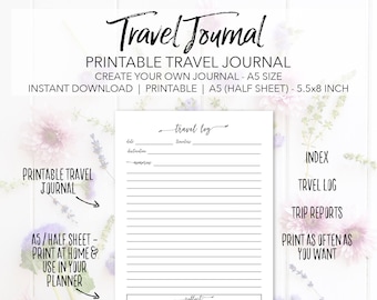 Printable Travel Journal Planner Insert Pages - Create Your Own Travel Journal - INSTANT DOWNLOAD Vacation Planning A5 Half Sheet 5.5x8.5