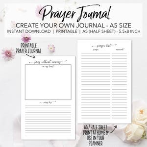 Prayer Journal Planner Insert Pages Create Your Own Faith Journal INSTANT DOWNLOAD Prayer Request List Bible Study Journal A5 Size image 1