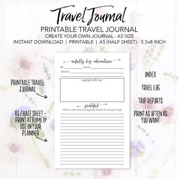 Printable Travel Journal Planner Insert Pages Create Your Own Travel Journal  INSTANT DOWNLOAD Vacation Planning A5 Half Sheet 5.5x8.5 -  UK