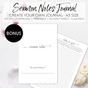 Sermon Notes Printable Planner Pages Create Your Own Sermon Journal INSTANT DOWNLOAD Bible Church Study Notes A5 Size Half Sheet 5.5x8.5 image 2