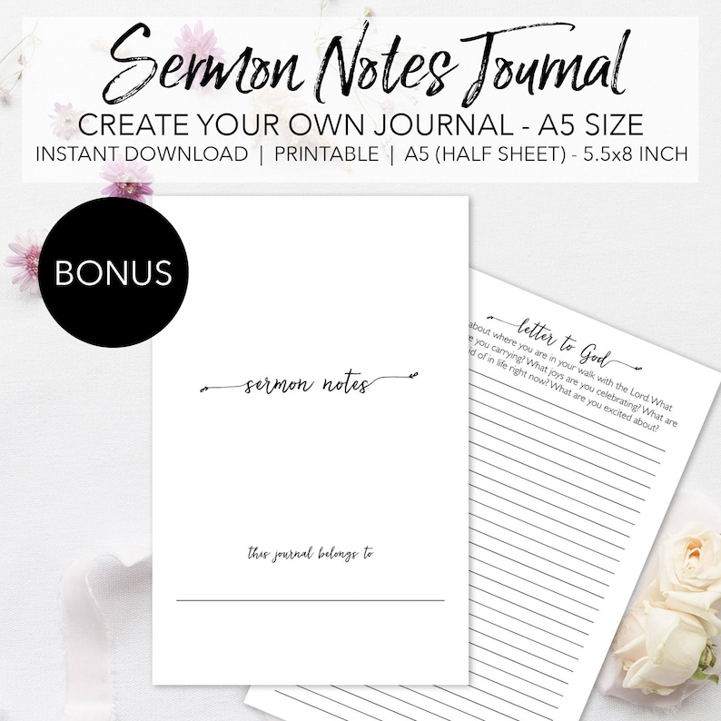 Sermon Notes Printable Planner Pages Create Your Own Sermon Journal INSTANT DOWNLOAD Bible Church Study Notes A5 Size Half Sheet 5.5x8.5 image 2