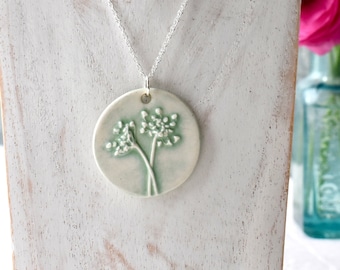 Botanical Pendant/Necklace, Ceramic Pendant with or without Sterling Silver Necklace, Ceramic Jewellery, Jewelry, Botanical Jewellery