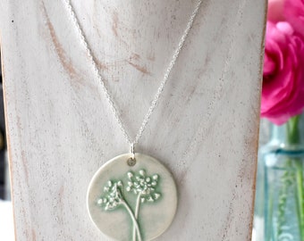 Botanical Pendant/Necklace, Ceramic Pendant with or without Sterling Silver Necklace, Ceramic Jewellery, Jewelry, Botanical Jewellery