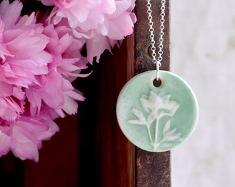 Thyme Pendant/Necklace, Ceramic Pendant with or without Sterling Silver Necklace, Ceramic Jewellery, Jewelry, Botanical Jewellery