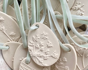 Set of Ceramic Hanging Decorations, Ceramic, Botanical, Springtime, Egg, Easter Tree Decorations, Floral, Hanging Ornament