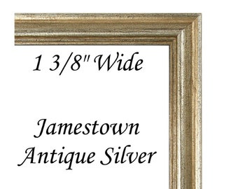 Custom Cut DIY 1 3/8&quot; Wide Jamestown Antique Silver Wood Picture Frame