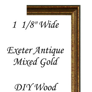 Custom Cut DIY 1 1/8&quot; Wide Exeter Antique Gold Leaf Wood Picture Frame Moulding