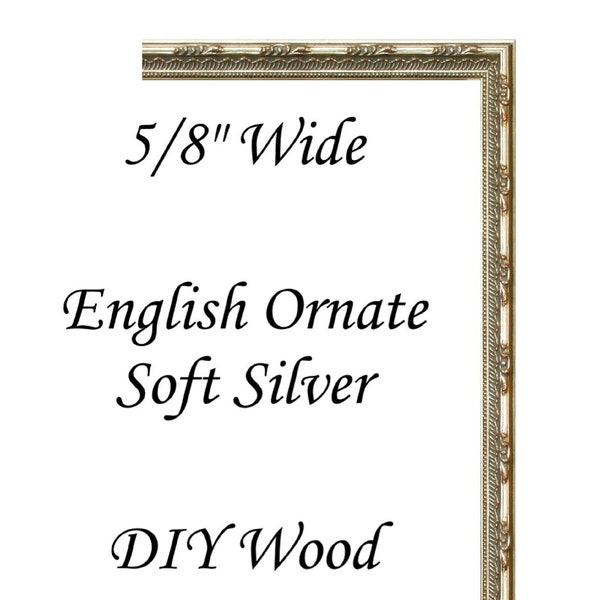 Custom Cut DIY 5/8" Wide English Soft Silver Wood Picture Frame Moulding