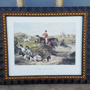 English Hunt Scene &quot;The Death&quot;  1 1/8&quot; Wide Amalfi Ribbed Black & Gold Wood Frame