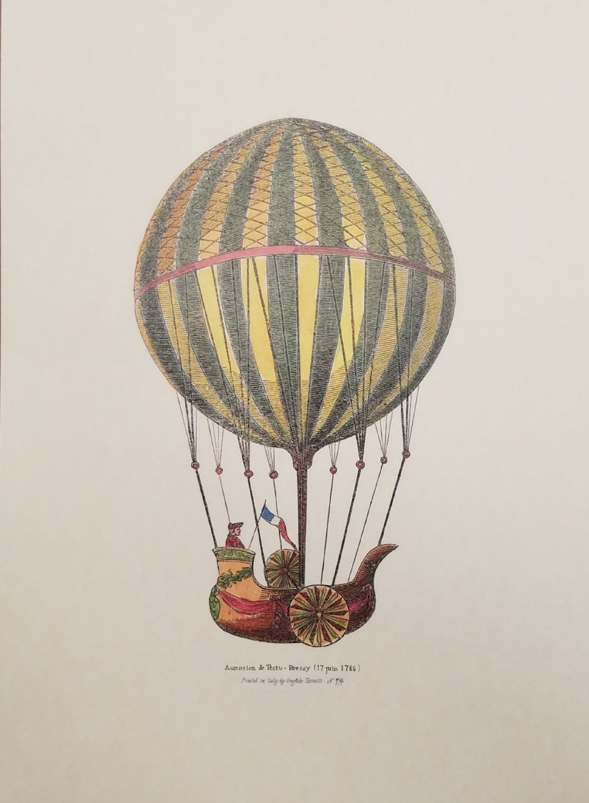 Bressy Vintage hot air balloon print with frame made in Italy by Grajfiche Tasgottii 17 Juin 1786 Acension de Testu Bressy Vintage hot air balloon print with frame made in Italy by Grajfiche Tasgottii 17 Juin 1786 Acension de Testu