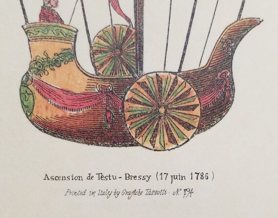 Bressy Vintage hot air balloon print with frame made in Italy by Grajfiche Tasgottii 17 Juin 1786 Acension de Testu Bressy Vintage hot air balloon print with frame made in Italy by Grajfiche Tasgottii 17 Juin 1786 Acension de Testu