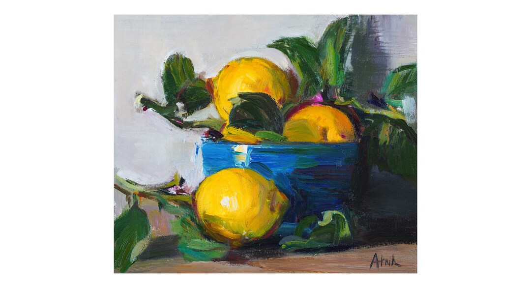 Fine Art Giclee Print Lemons in a Blue Bowl Still Life Etsy