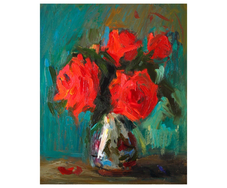 Giclee Fine Art Print Red Roses In A Vase On Deep Green Etsy Giclee Fine Art Print Red Roses In A Vase On Deep Green Etsy