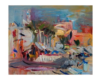 Giclee Fine Art Print - Late light - Original Plein Air Oil Painting Abstract Landscape Impressionist Vibrant Colourful Seascape Prints Sky