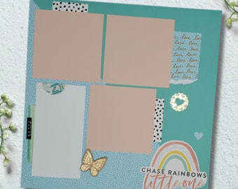 Chase Rainbows- 12X12 Scrapbook Page, Baby Premade Scrapbook Page, Nursery Scrapbook Page, 12X12 Scrapbook Layout, Scrapbook Premade Page