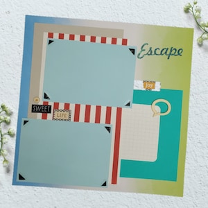 Escape- 12X12 Scrapbook Page, Vacation Premade Scrapbook Page, Travel Scrapbook Page, 12X12 Scrapbook Layout, Scrapbook Premade Page