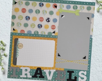 Travels- 12X12 Scrapbook Page, Vacation Premade Scrapbook Page, Trip Scrapbook Page, 12X12 Scrapbook Layout, Scrapbook Premade Page