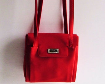 Vintage Escada Red Silk Evening Bag, Rhinestone Detail
