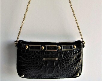 Rare MICHELLE MONROE Vintage High-End Croc Embossed Black Leather Convertible Clutch Purse