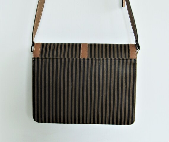 Vintage Fendi S.A.S. Pequin Stripe & Tan Leather … - image 2