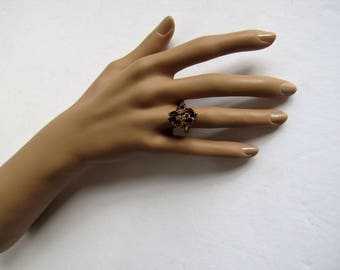 Vintage ESPO Amethyst & CZ Cluster Ring, 14KT Gold Electroplate, Size 6.75