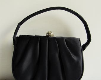 Lederer de Paris Ruched Black Silk Minaudière Evening Bag