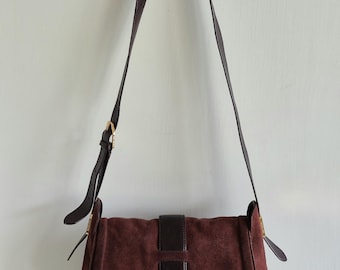 Rachel Zoe Vintage Burgundy Suede and Bordeaux Leather Hobo Style Medium/Large Shoulder/Crossbody Bag with Goldtone Hardware Accents