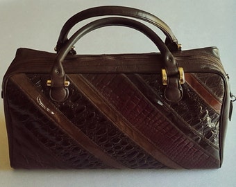 VARON High-End 80's Vintage Satchel In Patchwork Design Exotic Skins & Leather