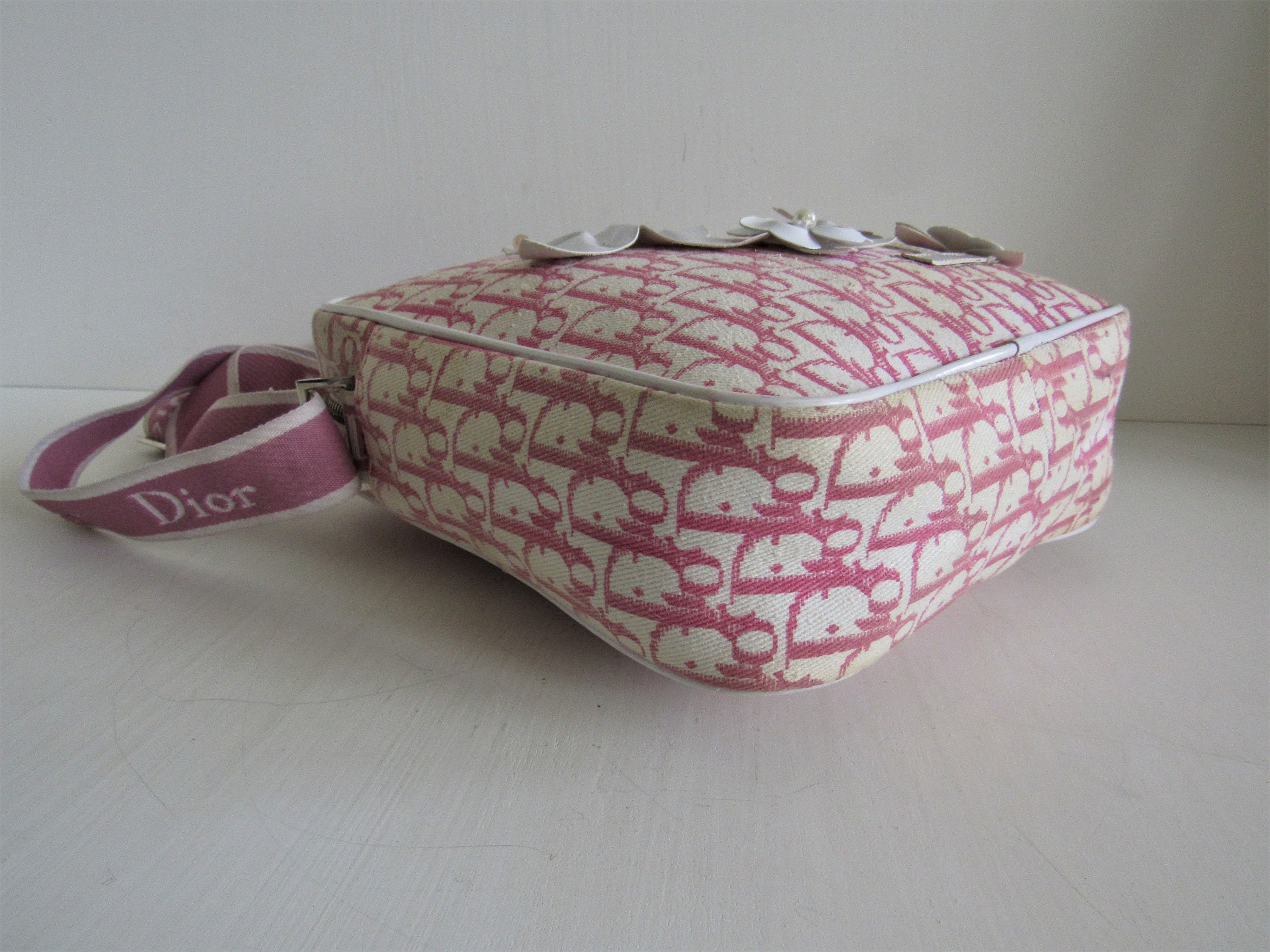 バッグ Dior Trotter flower pattern Shoulder Bag DIOR trotter shoulder bag stonelogo flower pink white canvas