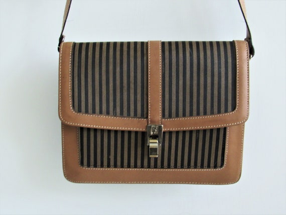 Vintage Fendi S.A.S. Pequin Stripe & Tan Leather … - image 1