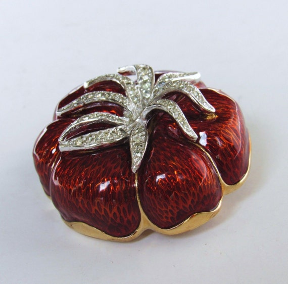 Vintage JUDITH LEIBER "STRAWBERRY" Gold Plated Re… - image 4