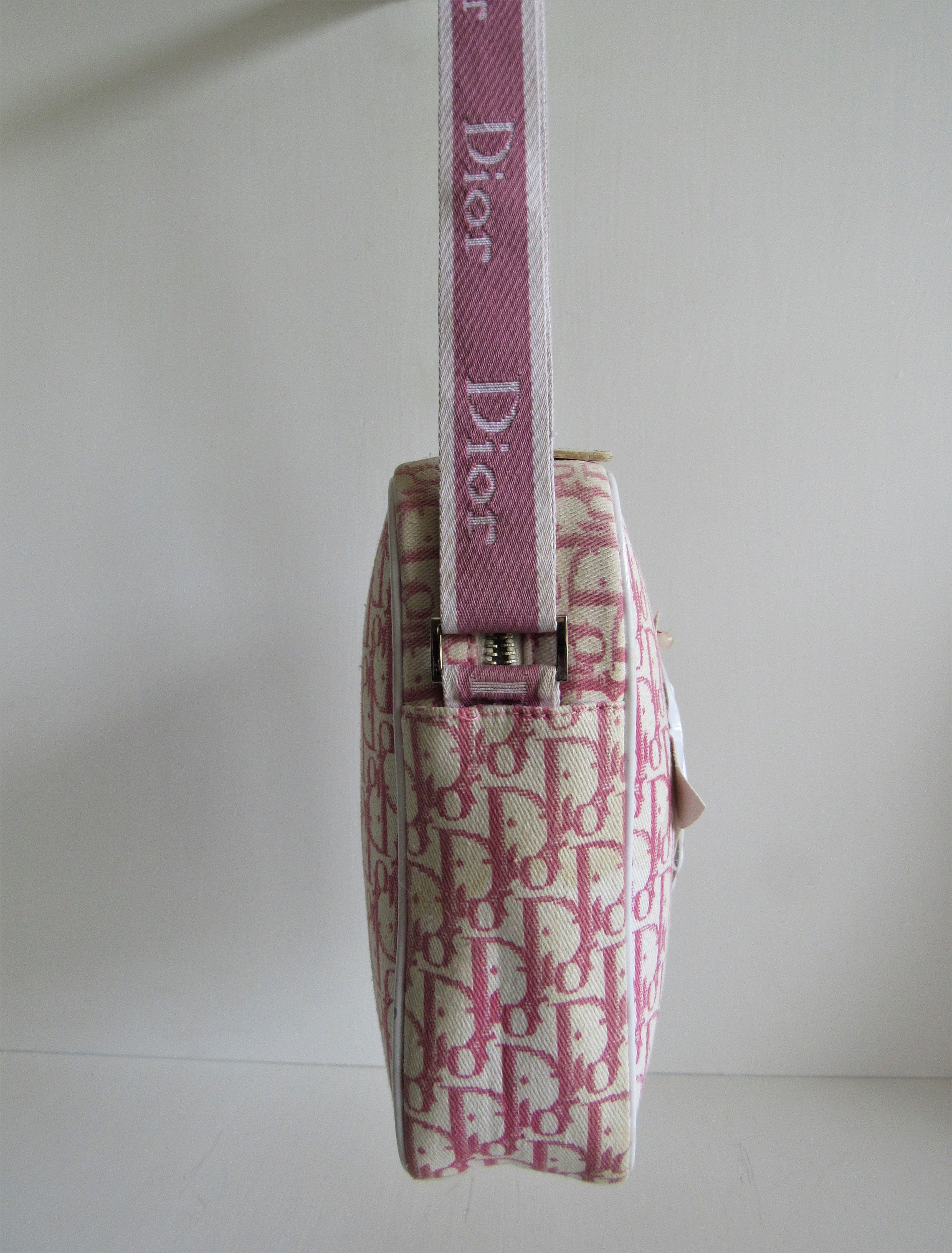 CHRISTIAN DIOR Trotter Pink/white Canvas Flower Applique Shoulder