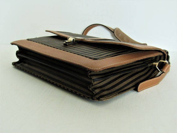 Vintage Fendi S.A.S. Pequin Stripe & Tan Leather … - image 8