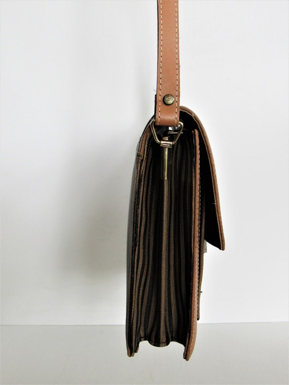 Vintage Fendi S.A.S. Pequin Stripe & Tan Leather … - image 4