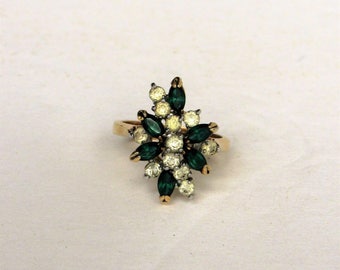 Vintage Emerald & CZ Crystal Cluster Ring, 14KT GE, Size 8.25
