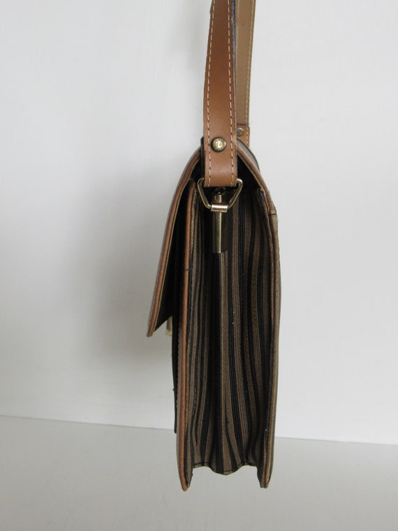 Vintage Fendi S.A.S. Pequin Stripe & Tan Leather … - image 3