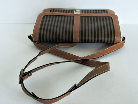 Vintage Fendi S.A.S. Pequin Stripe & Tan Leather … - image 5