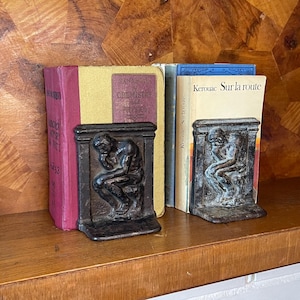 Antique Snead & Co. Cast Iron “The Thinker” Bookends – Matched Pair, 1926, Bronze Finish