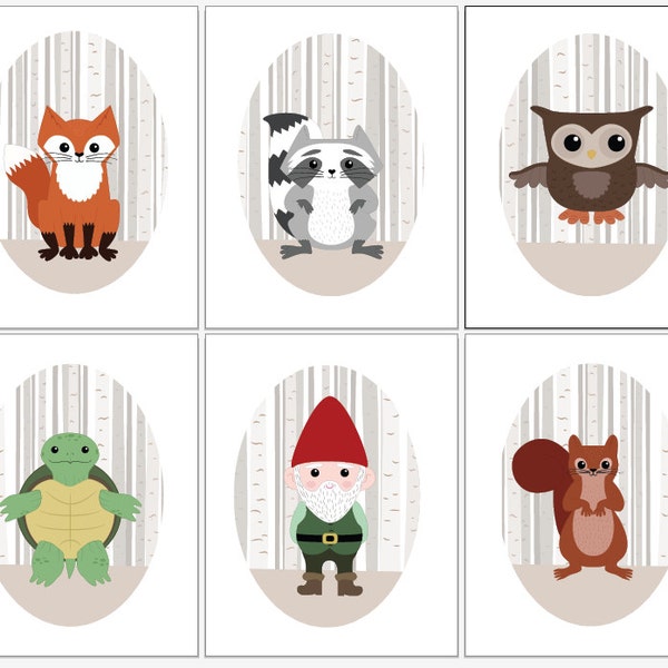 Woodland Nursery - Children's Art - Woodland Critters Tree Background PDF Download 8" x 10" & 11" x 14" - 6 Prints