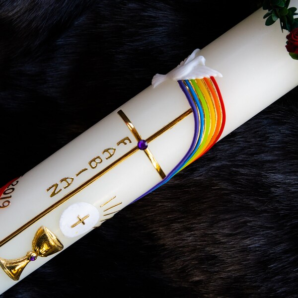 Communion candle, baptism candle, candle for confirmation or confirmation rainbow